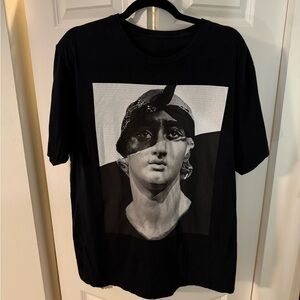 Men’s Black Graphic T-Shirt with Tupac/Statue of David Print
